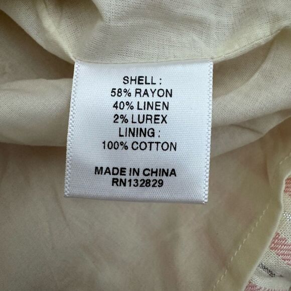 Lovers and Friends Ivory Pink Linen Blend Striped Puff Sleeve Top Size XS NWT - Picture 6 of 10